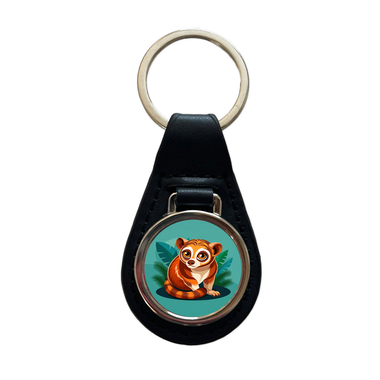 Slow Loris Cute Black Leather Metal Keychain