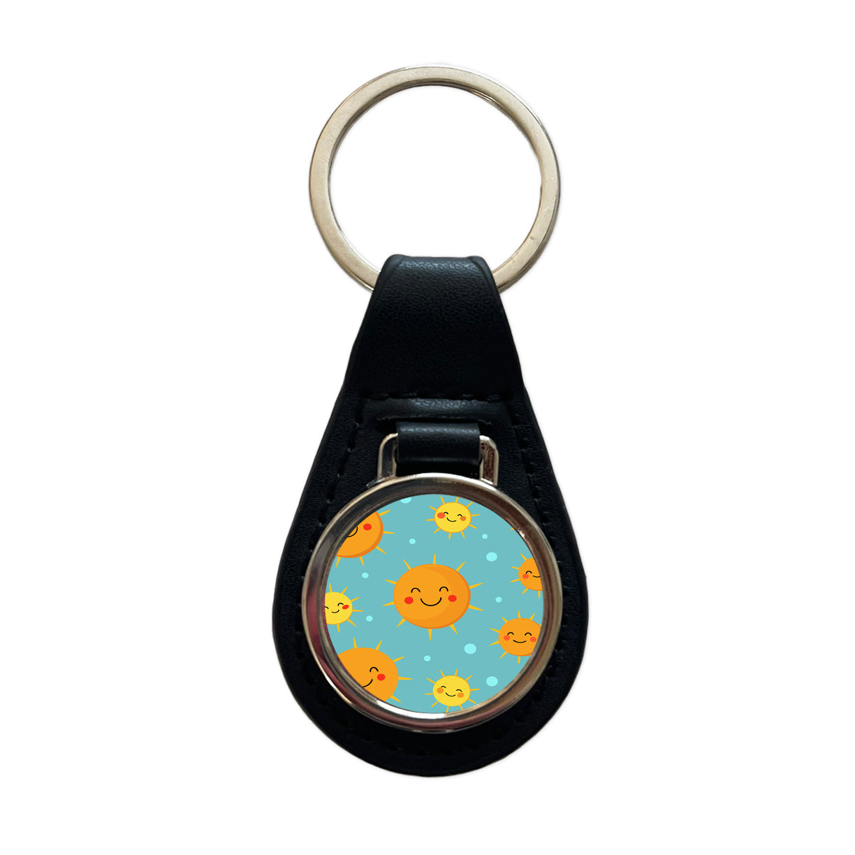 Smiling Suns Cute Black Leather Metal Keychain