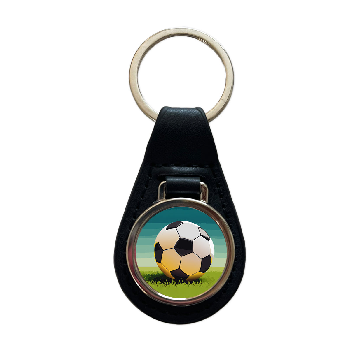 Soccer Ball Sport Black Leather Metal Keychain