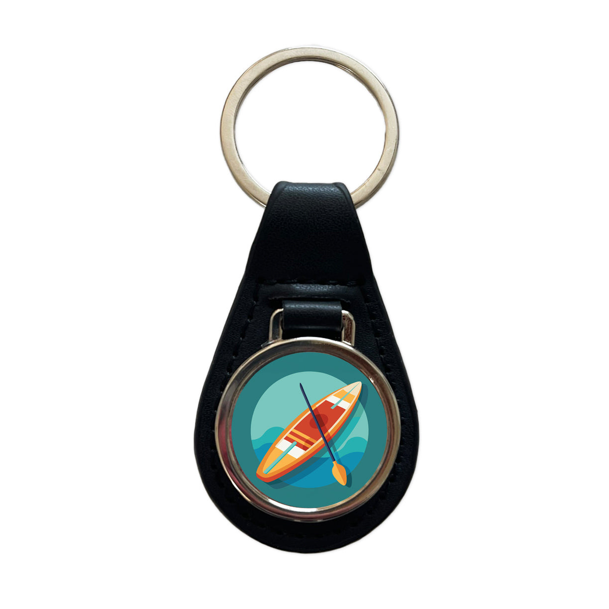Stand Up Paddle Board Boarding SUP Black Leather Metal Keychain