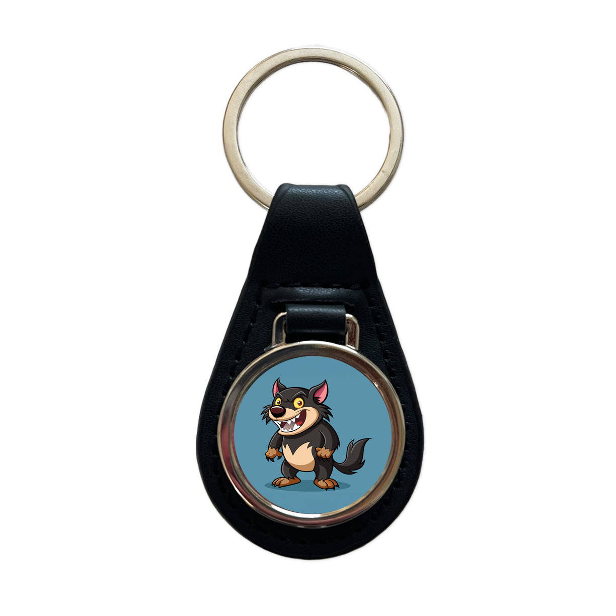 Tasmanian Devil Australian Animal Funny Black Leather Metal Keychain