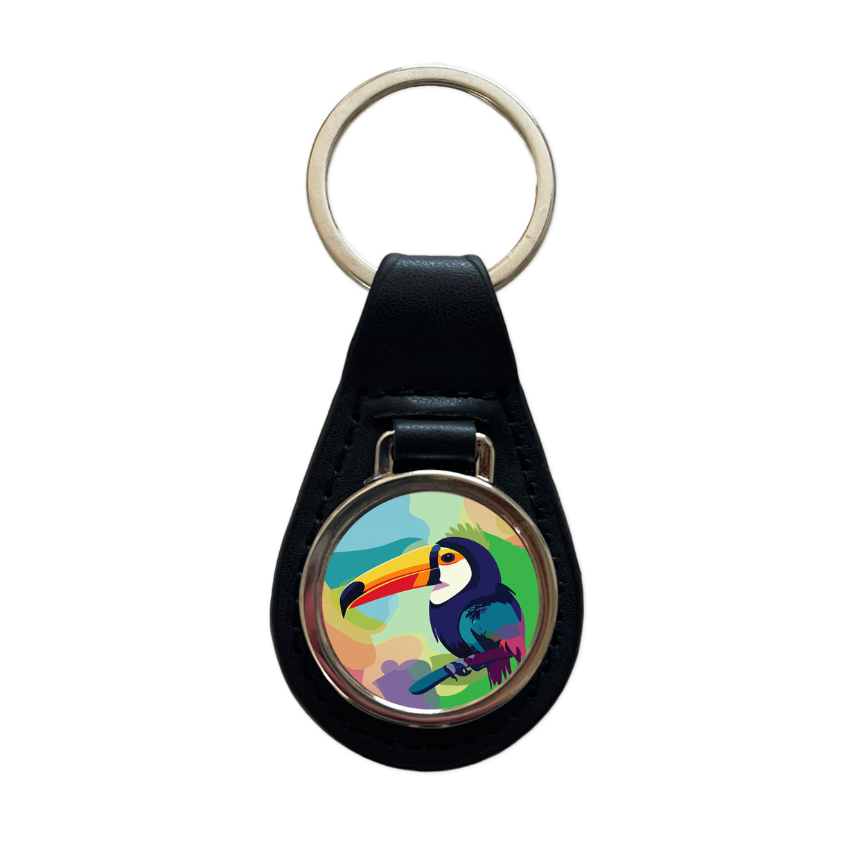Toucan Tucan Tropical Bird Black Leather Metal Keychain