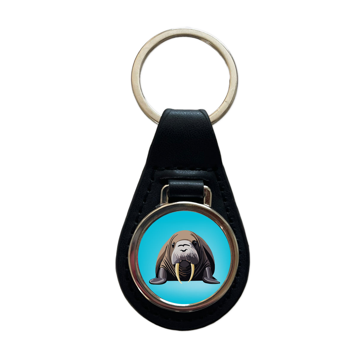 Walrus Sea Ocean Animal Black Leather Metal Keychain