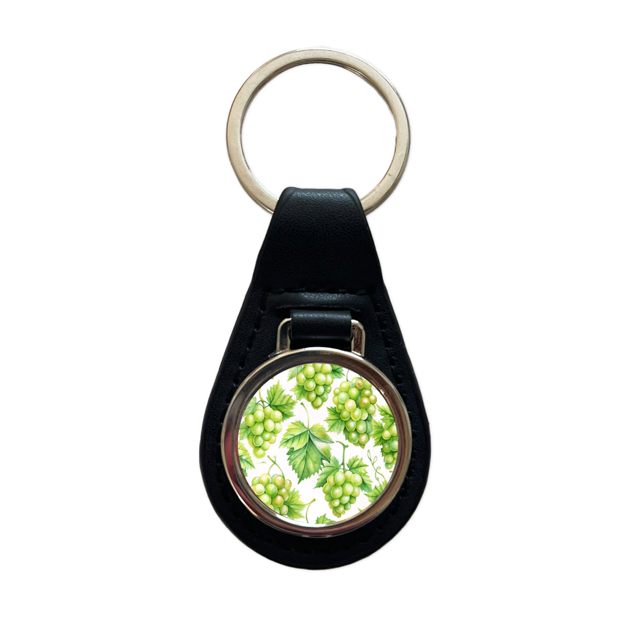 Bunches Of Green Grapes Black Leather Metal Keychain