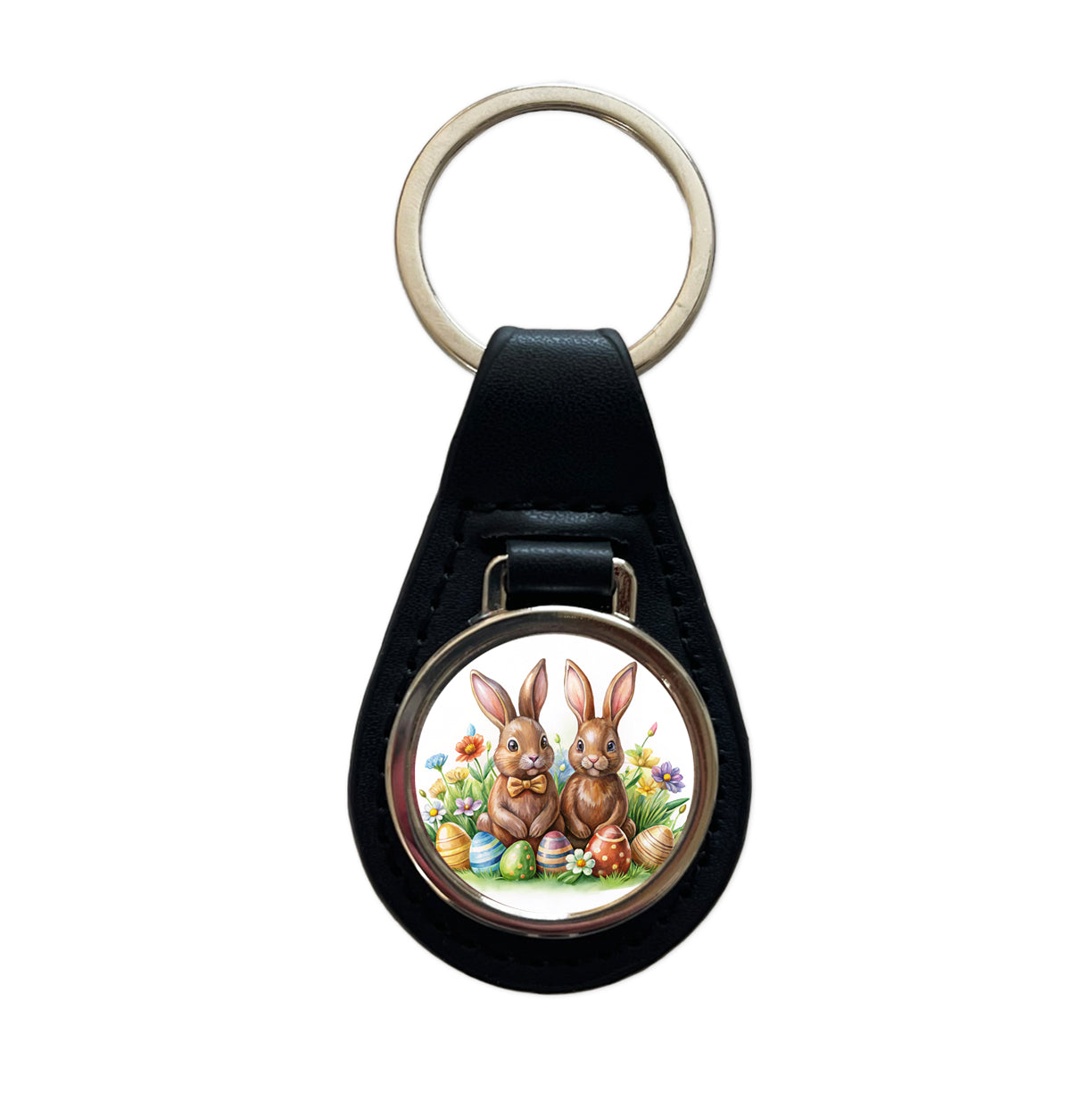 Chocolate Easter Bunnies Rabbits Cute Black Leather Metal Keychain