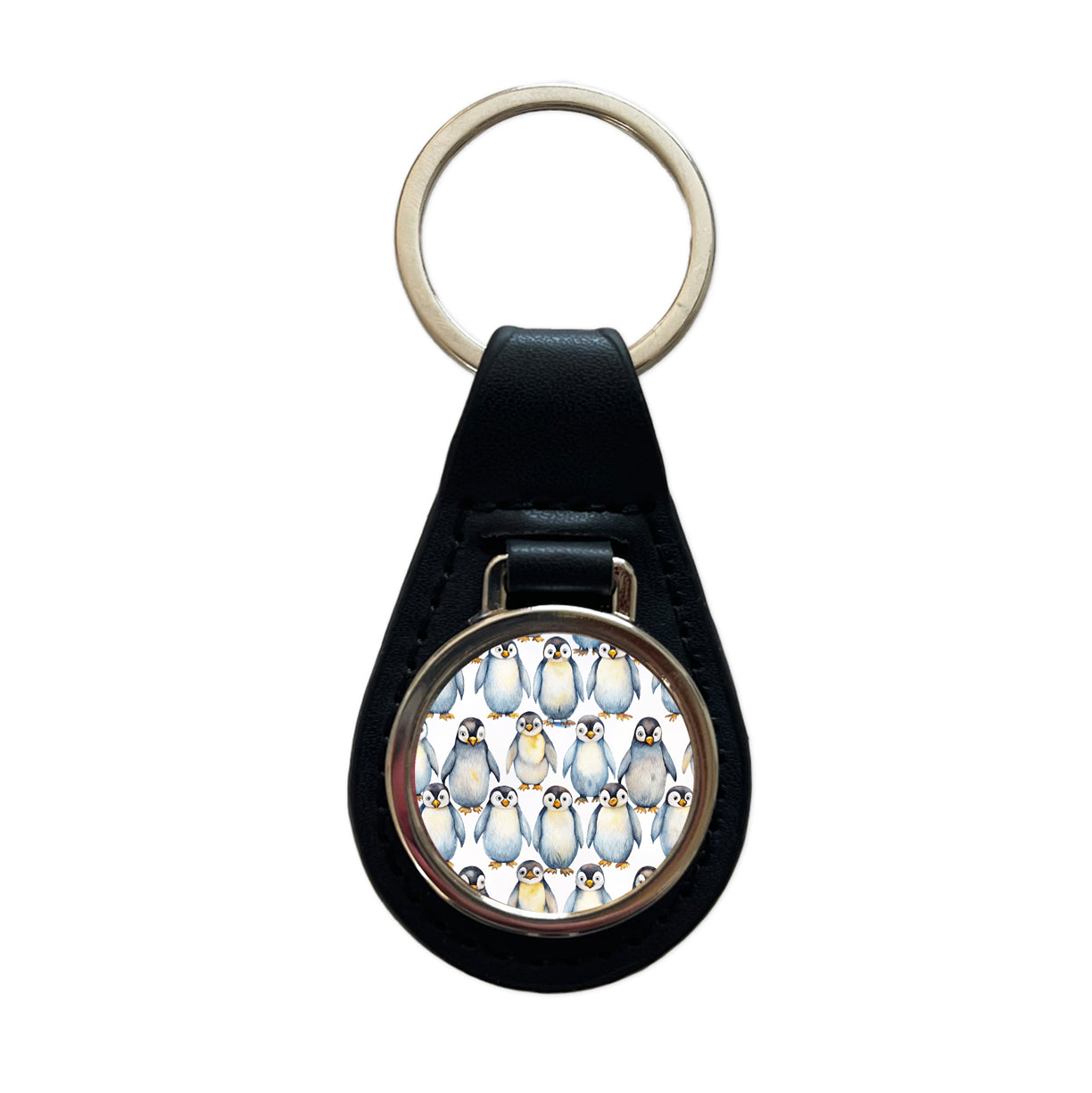 Sweet Emperor Penguins Black Leather Metal Keychain