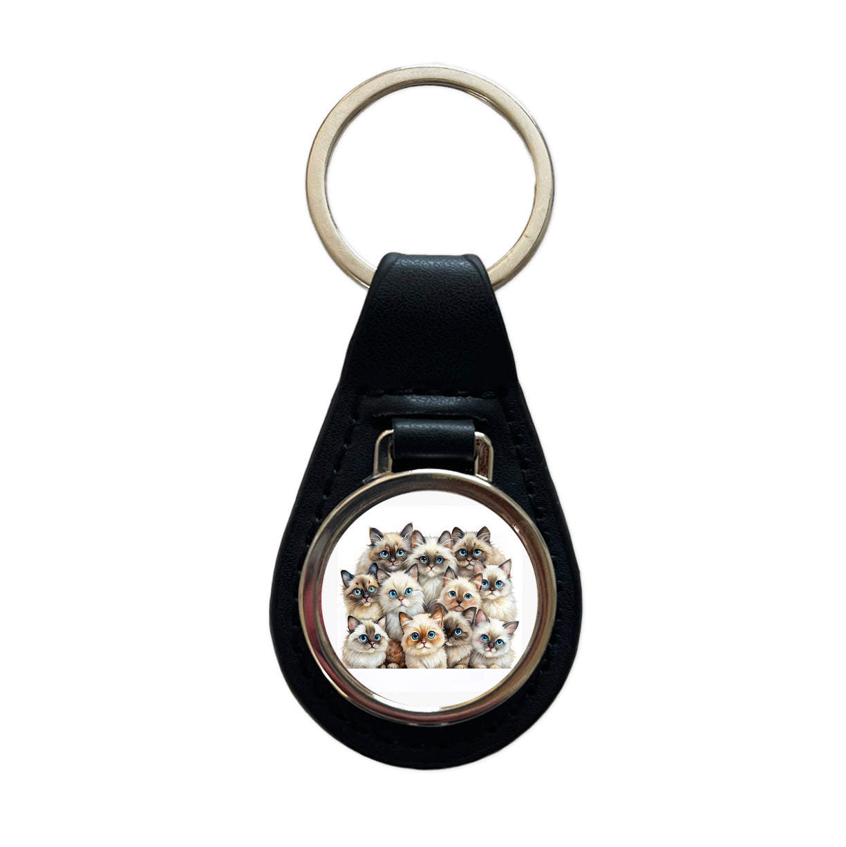 Sweet Himalayan Cats Black Leather Metal Keychain