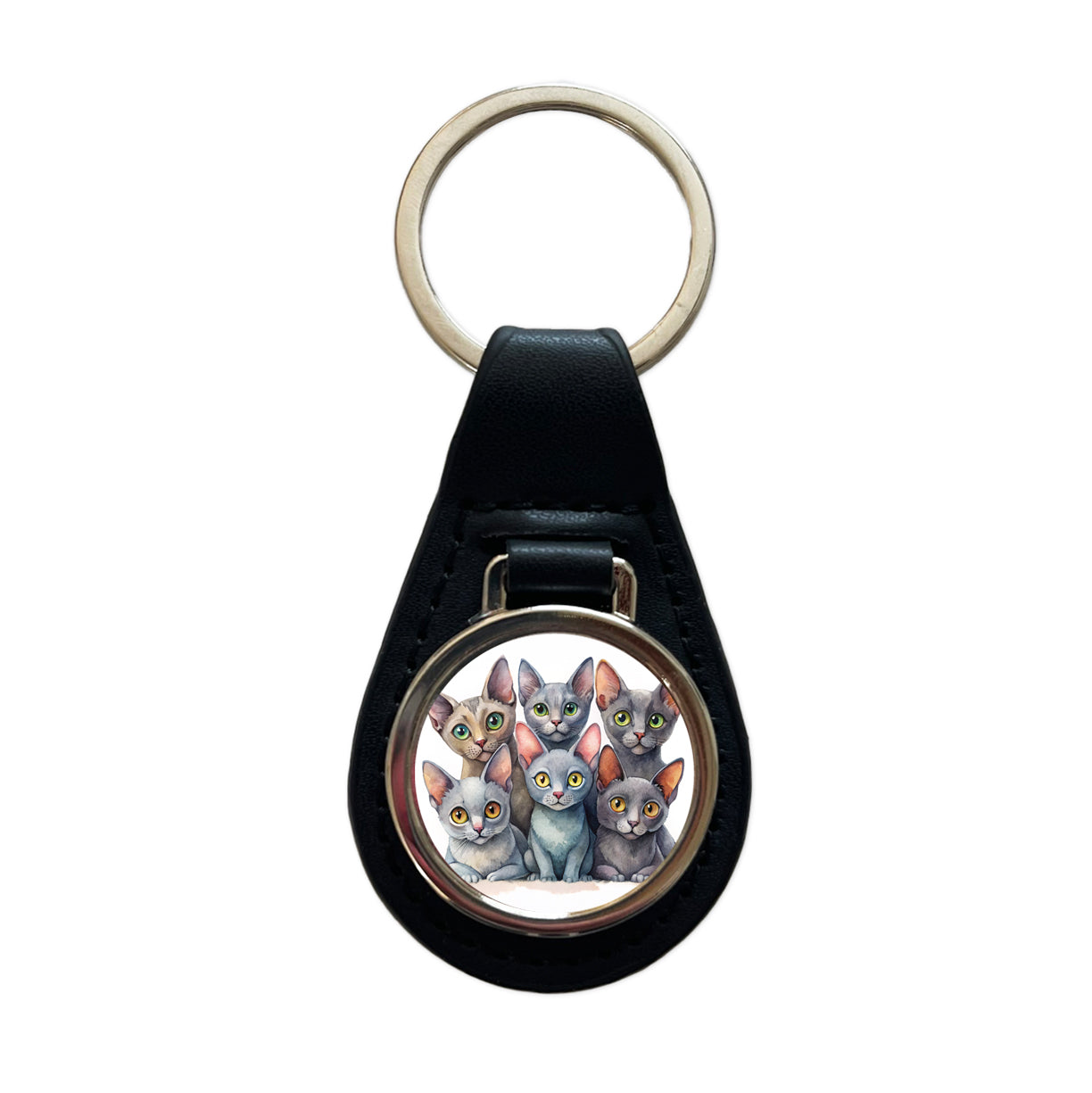 Sweet Korat Cats Black Leather Metal Keychain