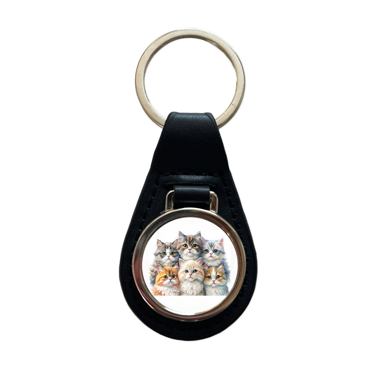Sweet Persian Cats Black Leather Metal Keychain