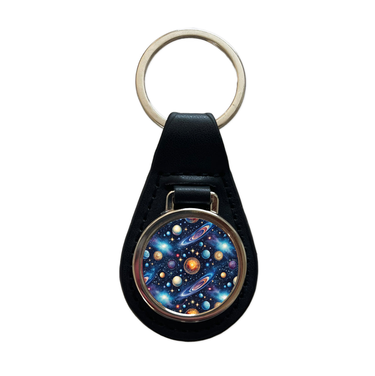 Galaxy Outer Space Astronomy Pattern Black Leather Metal Keychain