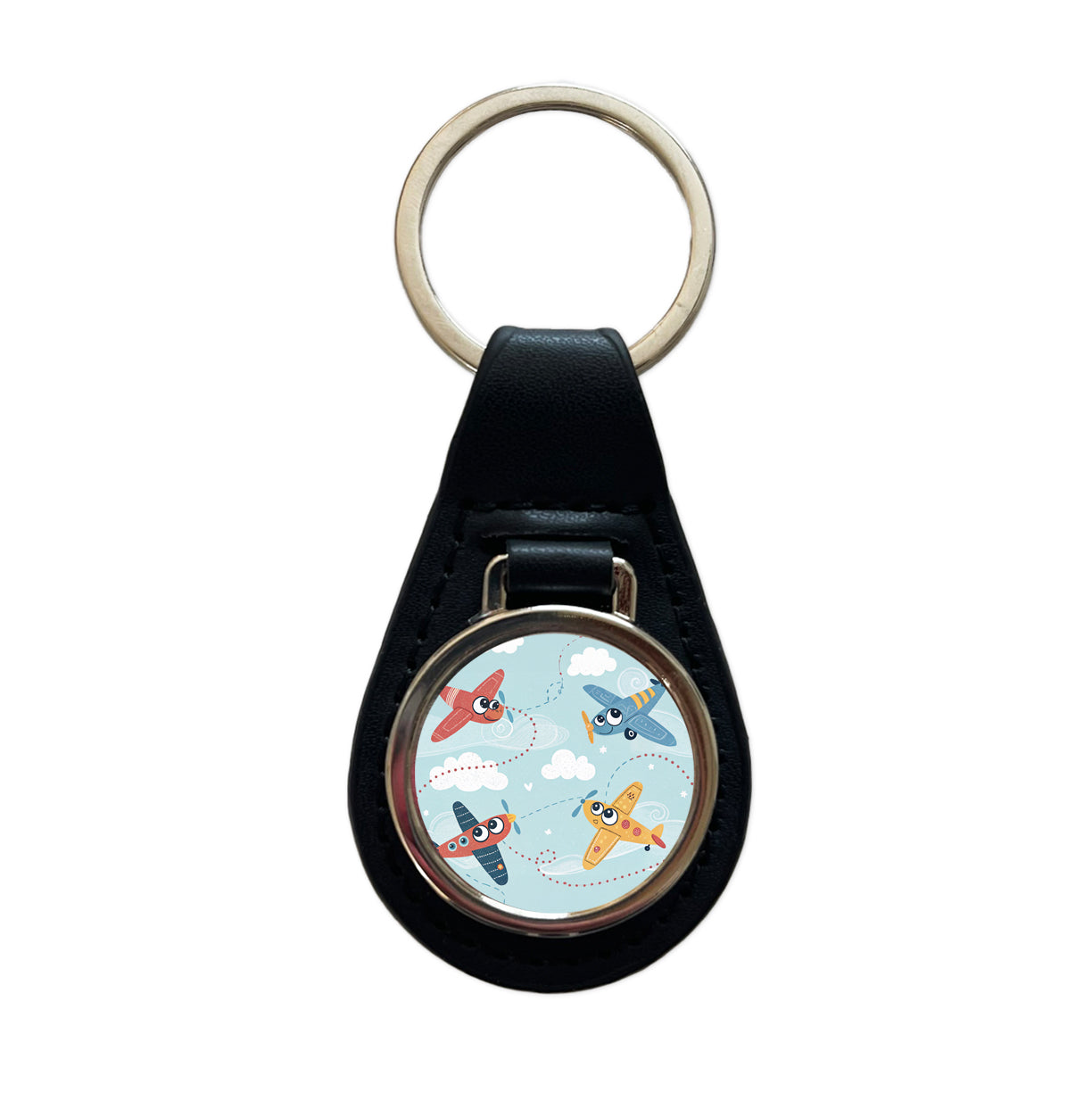 Airplanes Cute Cartoon Black Leather Metal Keychain