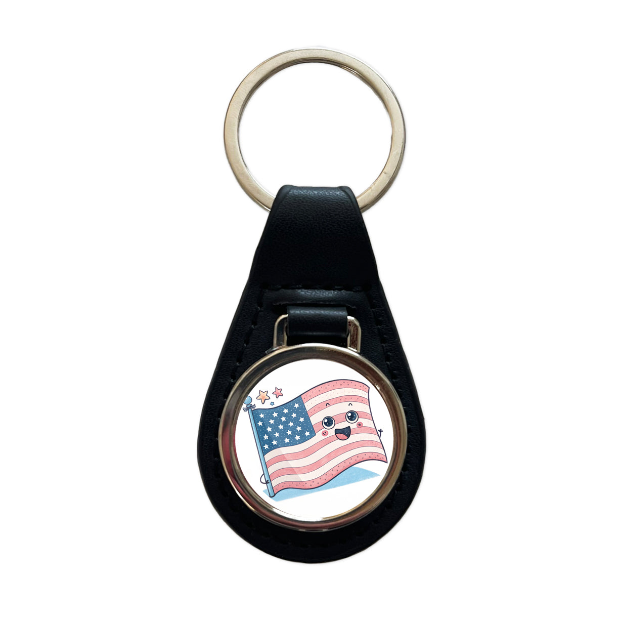 Kawaii American USA Flag Black Leather Metal Keychain