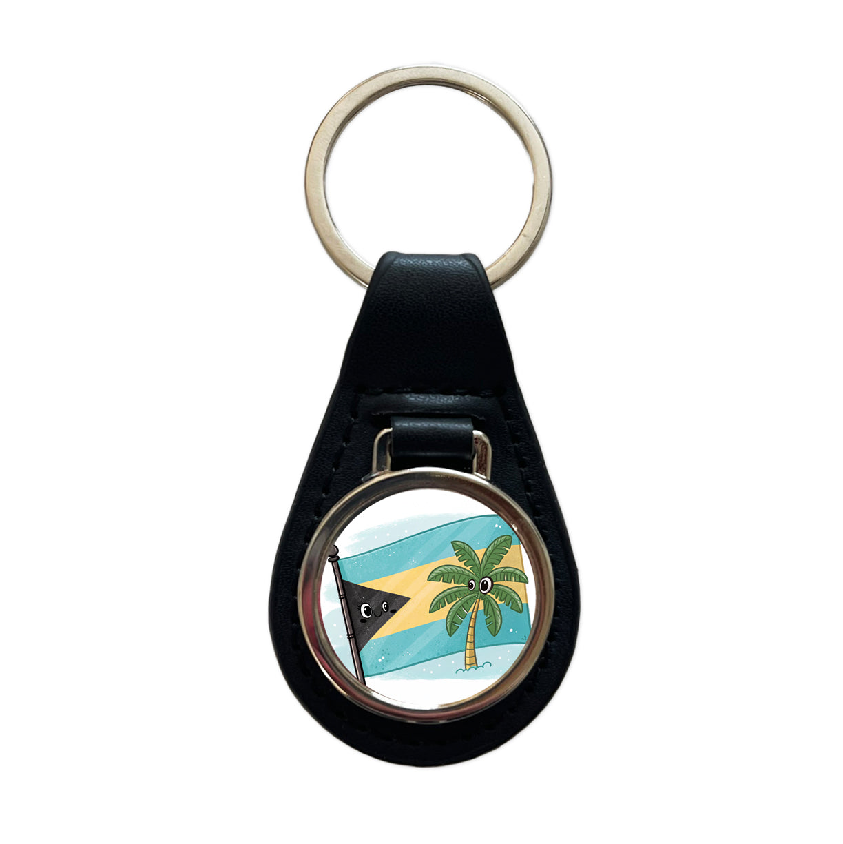 Kawaii Bahamas Flag Black Leather Metal Keychain