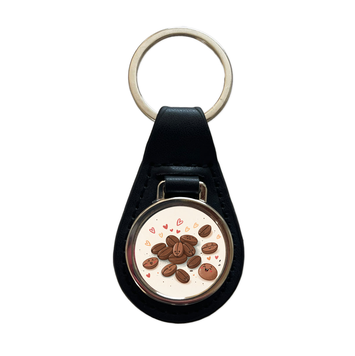 Kawaii Coffee Beans Black Leather Metal Keychain