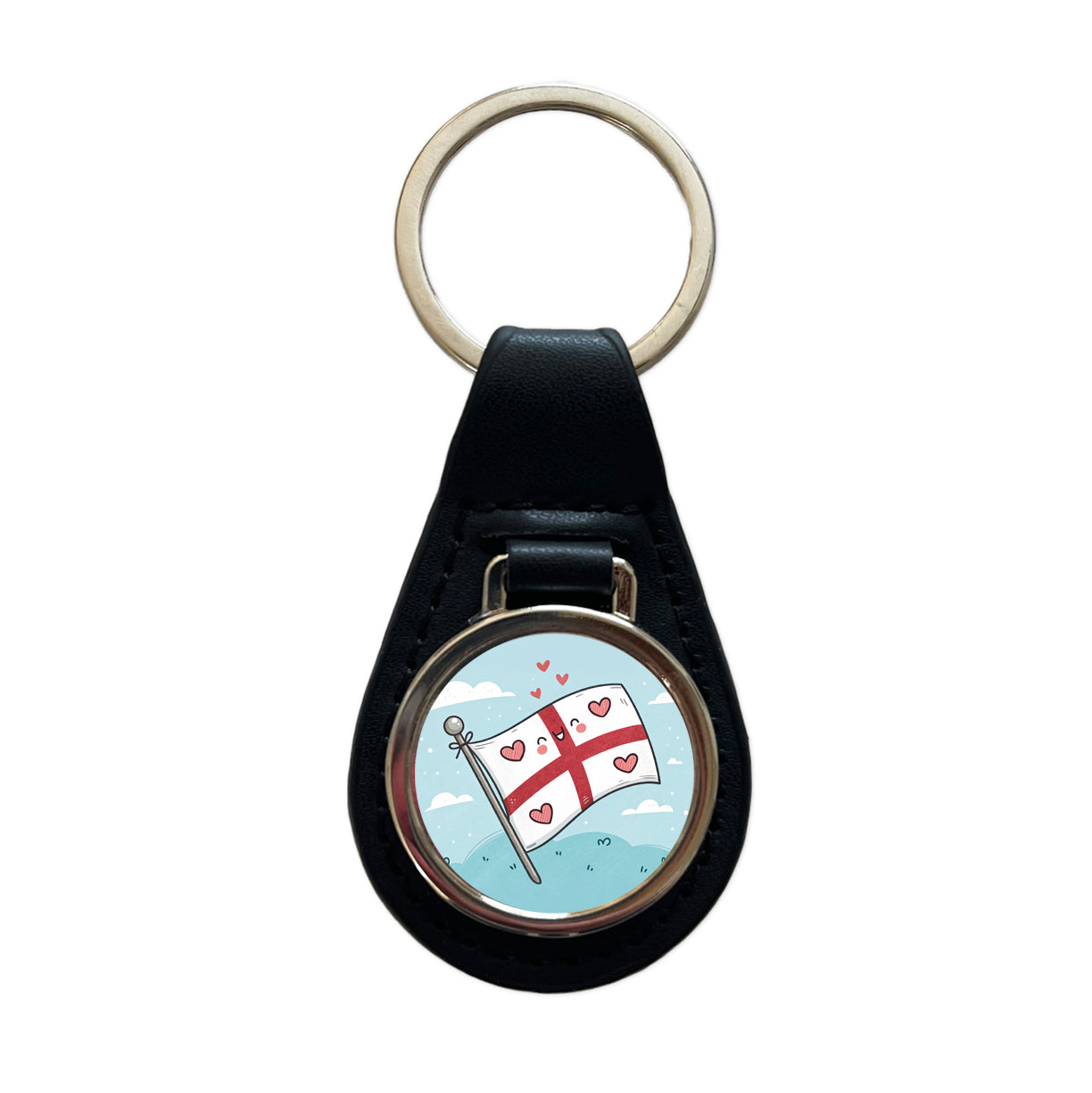 Kawaii England Flag Black Leather Metal Keychain