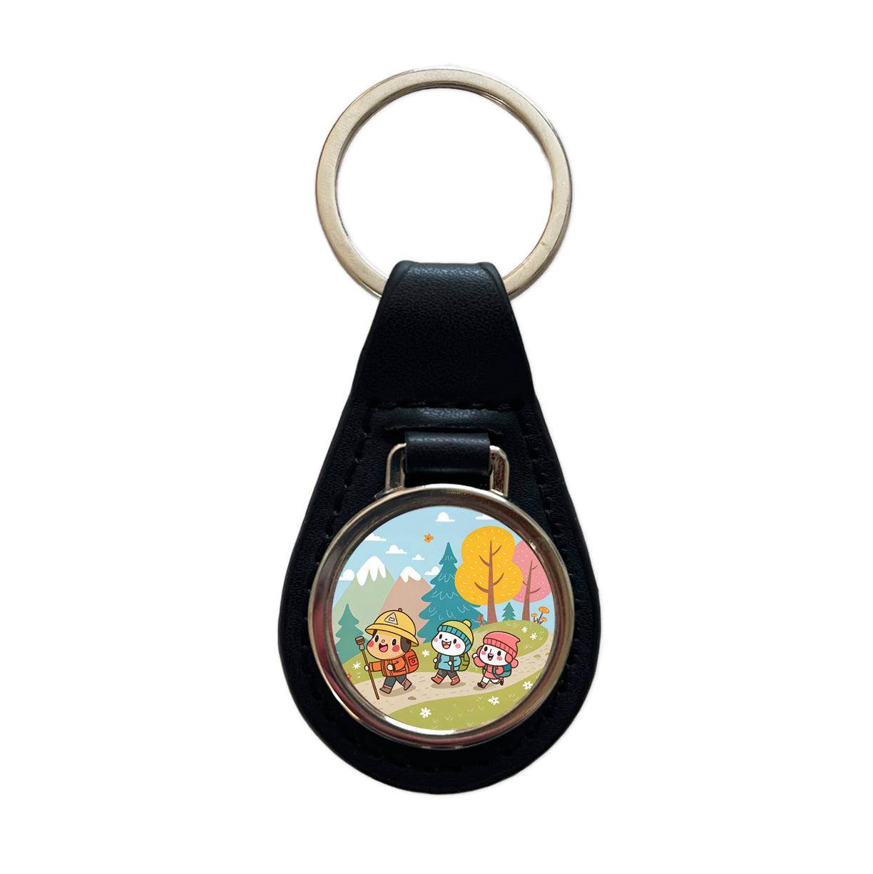 Kawaii Hiking Hikers Black Leather Metal Keychain