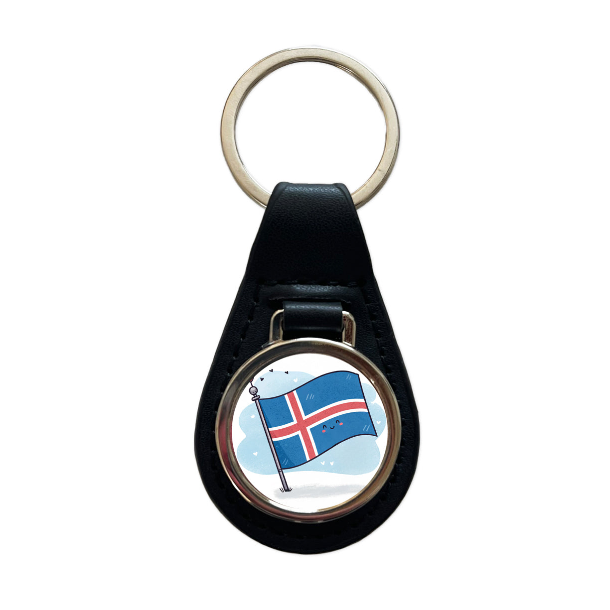 Kawaii Iceland Flag Black Leather Metal Keychain