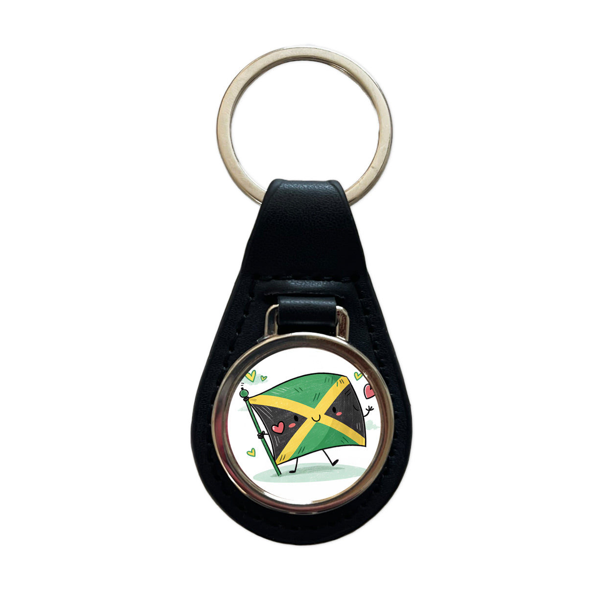 Kawaii Jamaica Flag Black Leather Metal Keychain