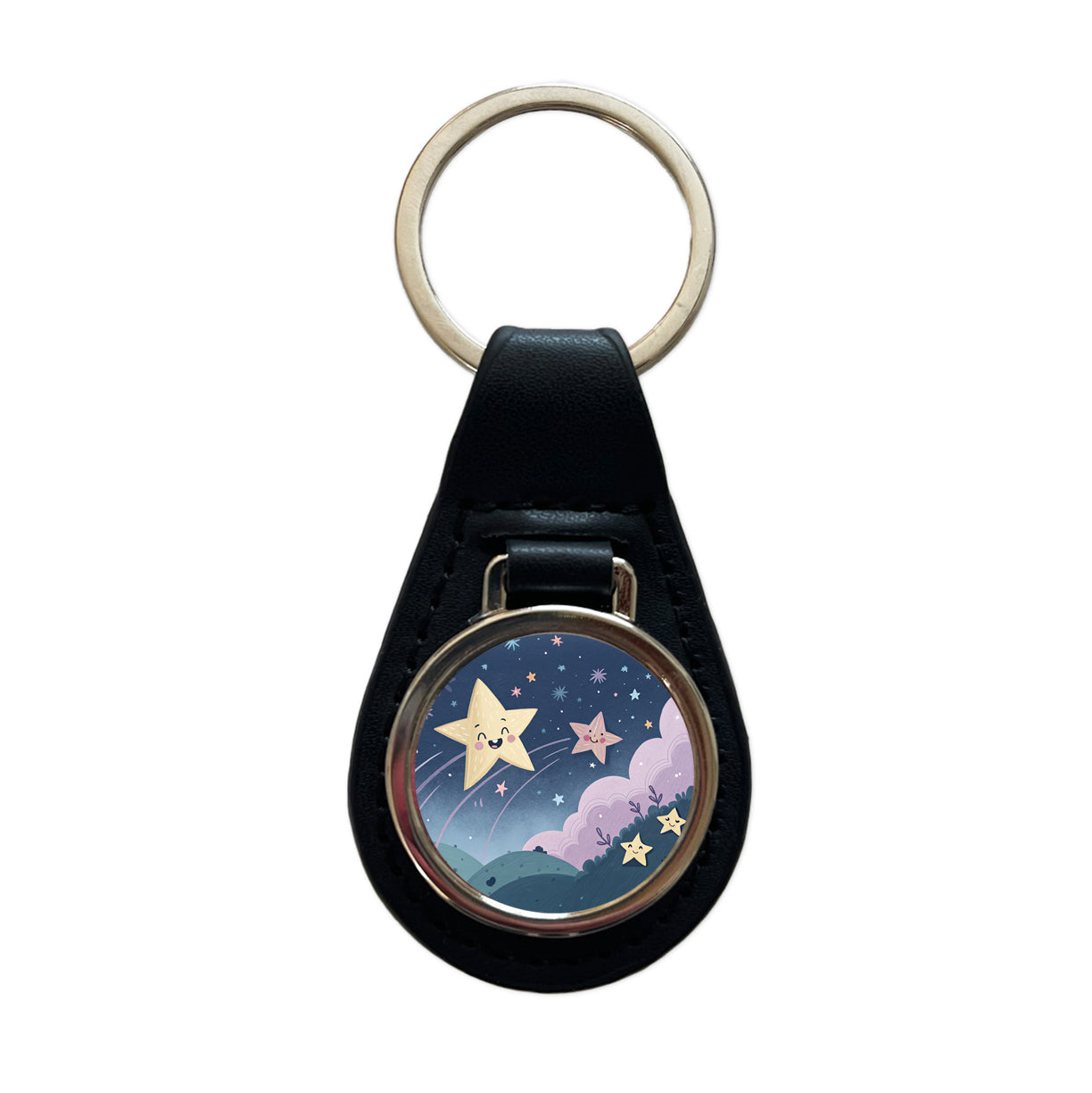 Kawaii Milky Way Black Leather Metal Keychain