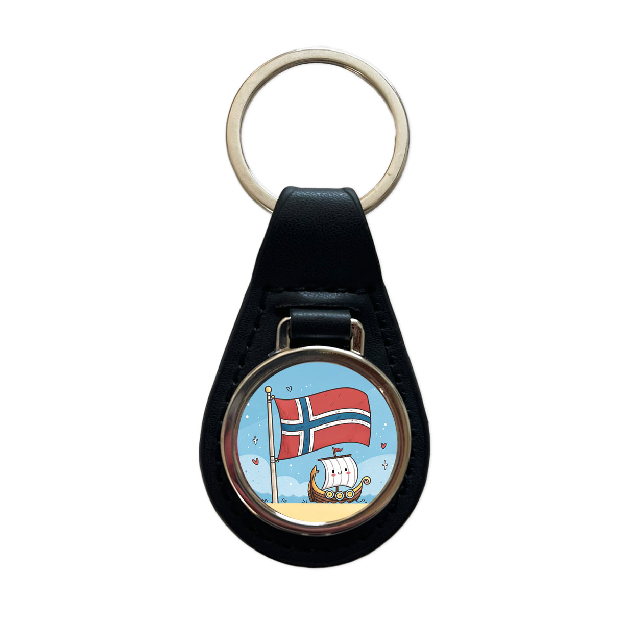 Kawaii Norway Flag Black Leather Metal Keychain