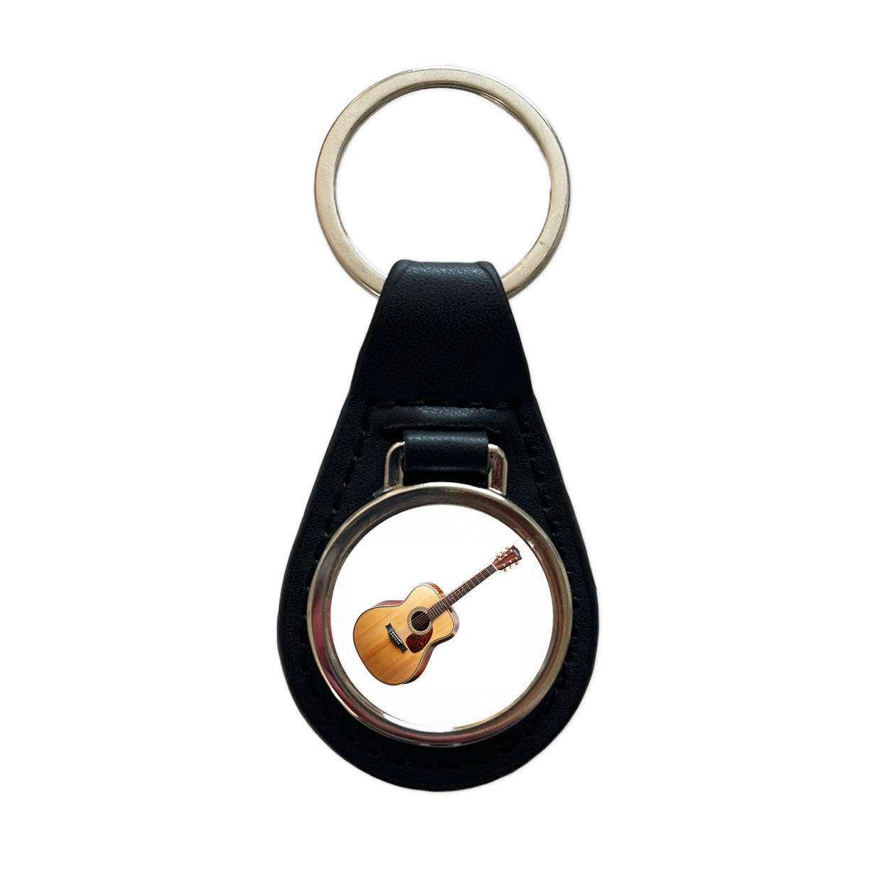Acoustic Guitar Music Musical Instrument Musician Black Leather Metal Keychain