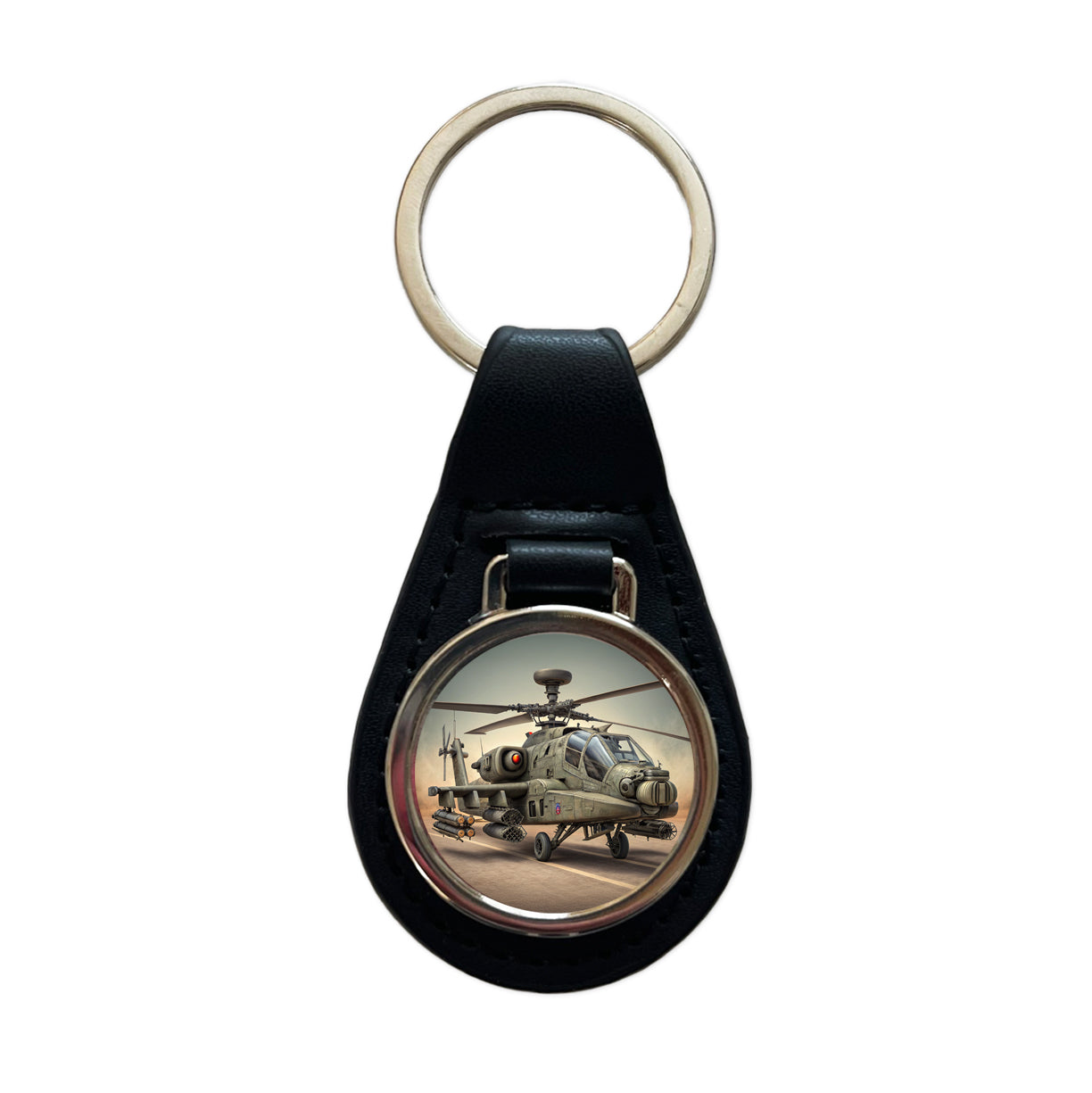 AH-64 Apache US Army Attack Helicopter Black Leather Metal Keychain
