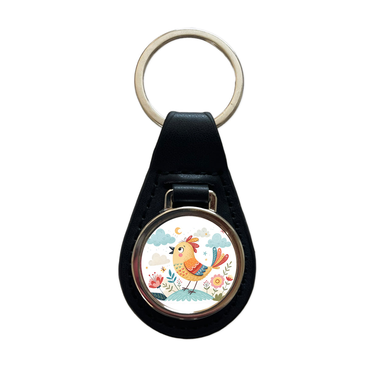 Bird Children's Illustration Style Black Leather Metal Keychain