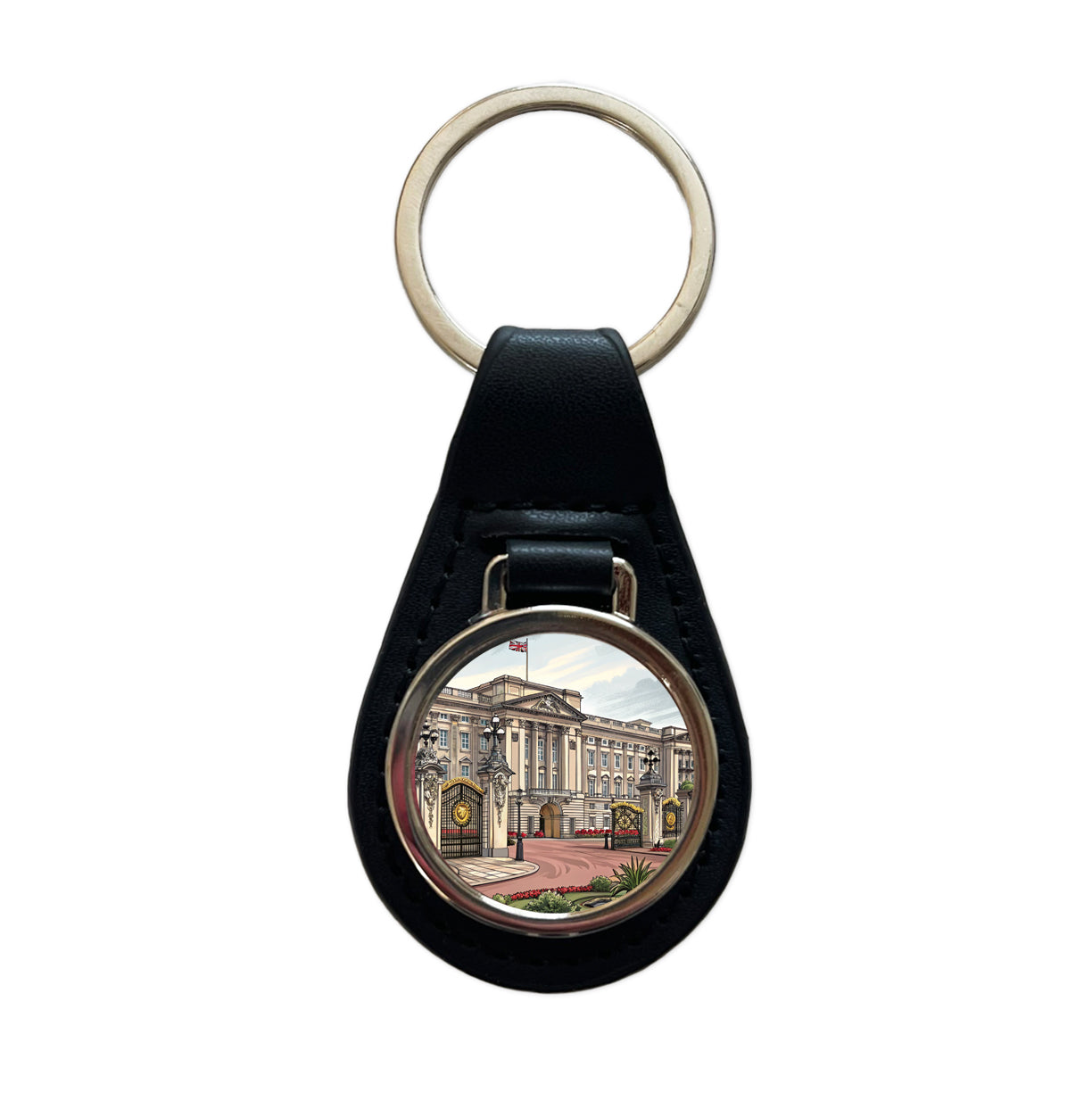Buckingham Palace London England Great Britain Black Leather Metal Keychain