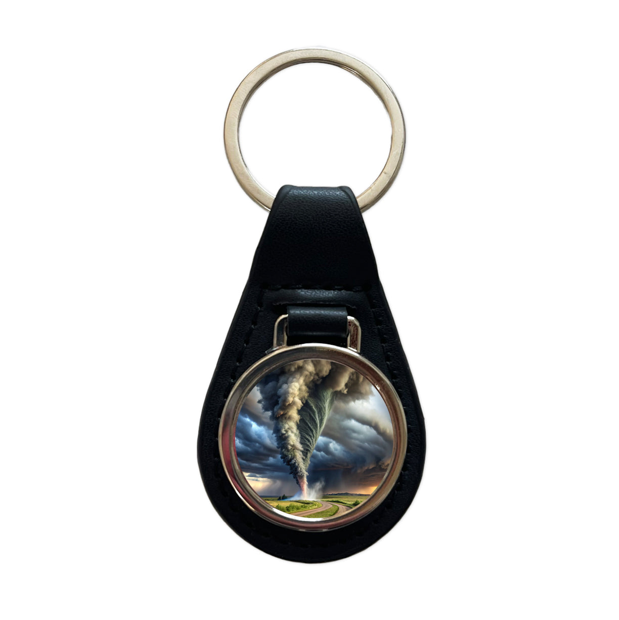 Dark and Scary Tornado Twister Black Leather Metal Keychain