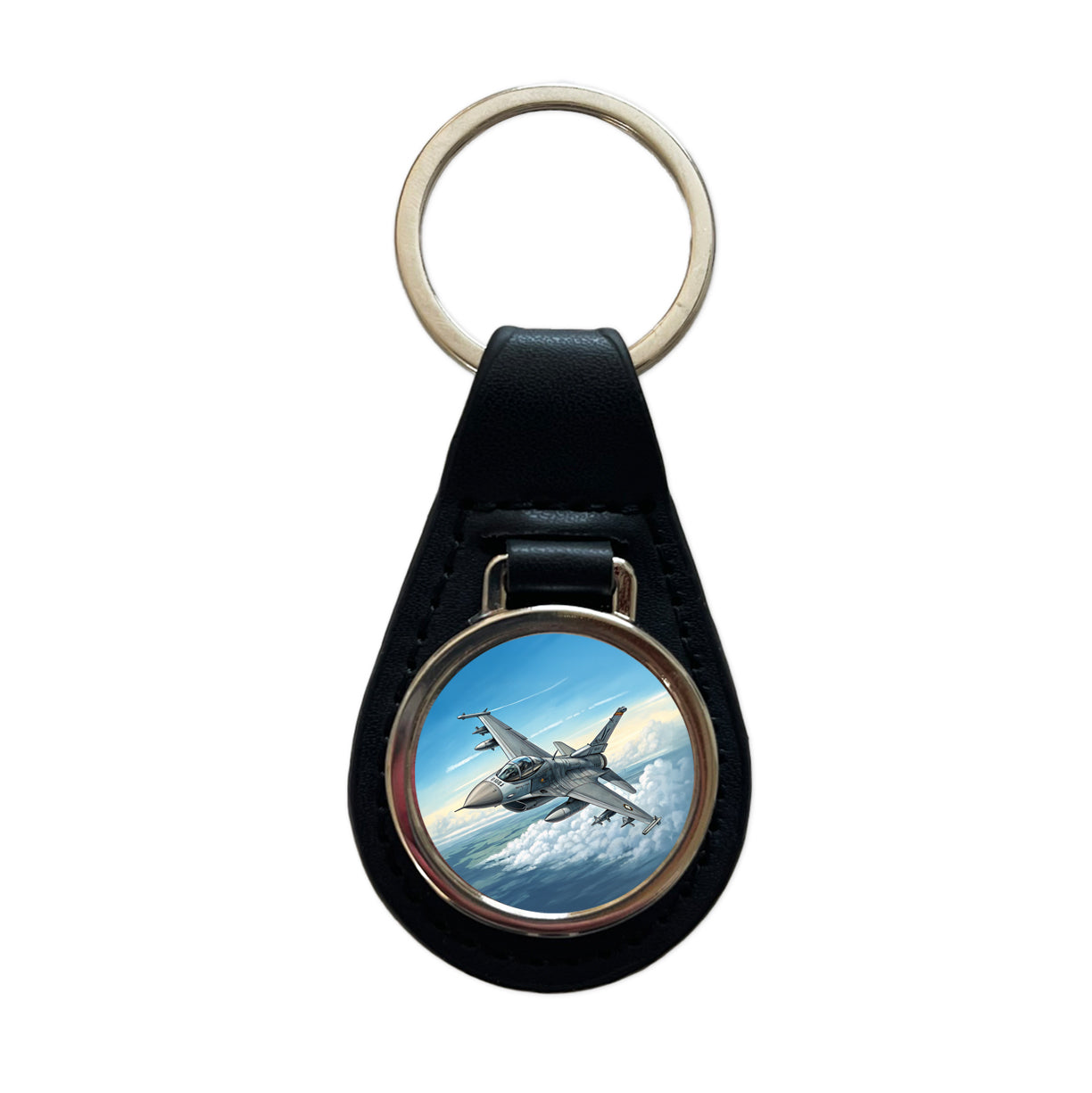F-16 Fighting Falcon Viper US Air Force Air Superiority Fighter Plane Black Leather Metal Keychain