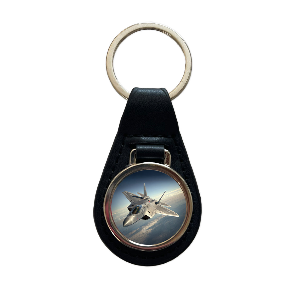 F-22 Raptor US Air Force Air Superiority Fighter Plane Black Leather Metal Keychain
