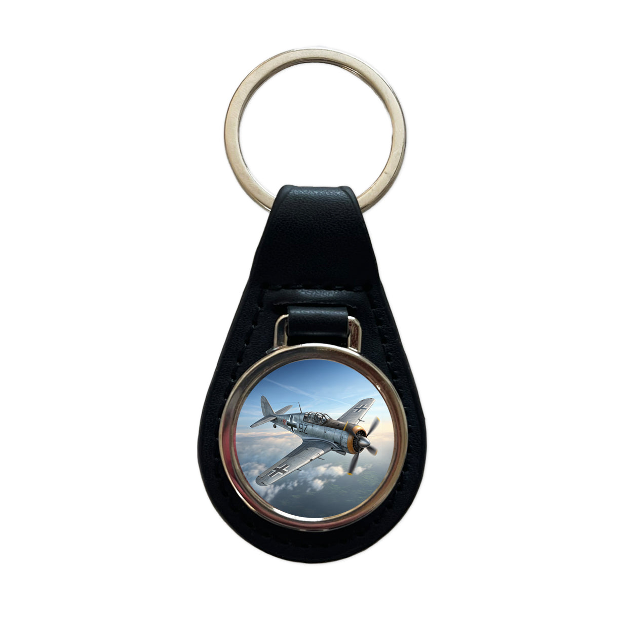Focke Wulf Fw-190 WWII German Fighter Plane Black Leather Metal Keychain