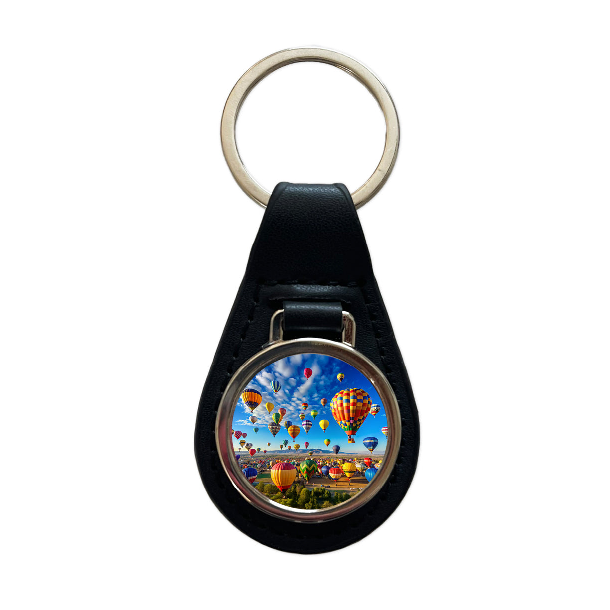 Hot Air Balloons In The Sky Balloon Festival Albuquerque Black Leather Metal Keychain