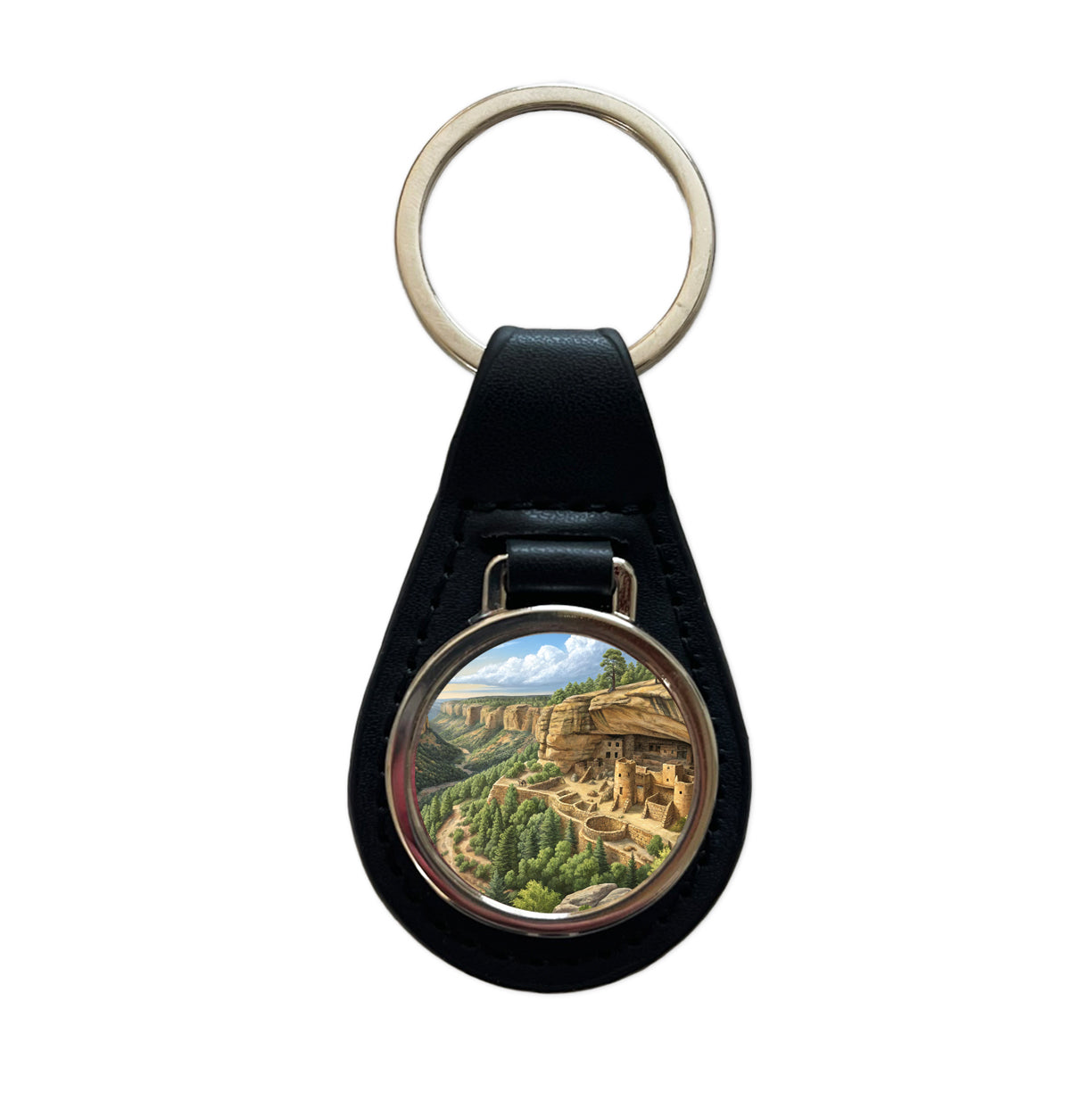 Mesa Verde National Park Colorado Black Leather Metal Keychain