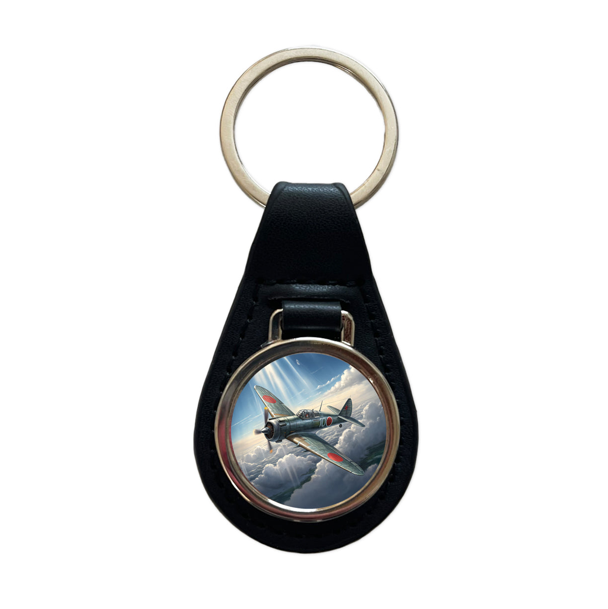A6M Zero WWII Japanese Navy Fighter Plane Black Leather Metal Keychain