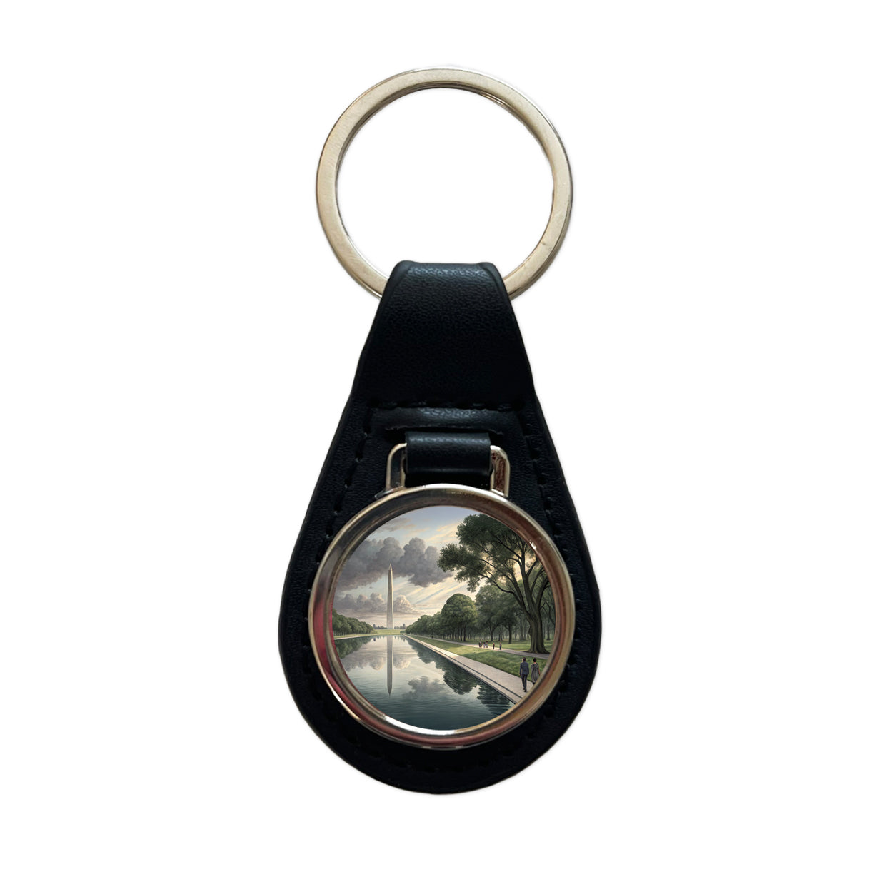 National Mall Reflecting Pool In Washington DC Black Leather Metal Keychain