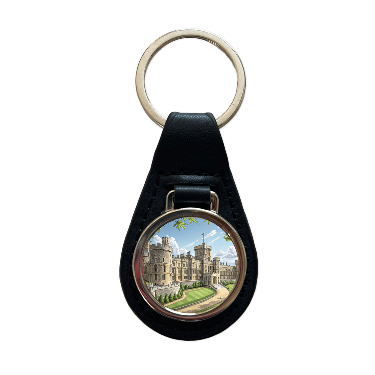 Windsor Castle England Great Britain Black Leather Metal Keychain