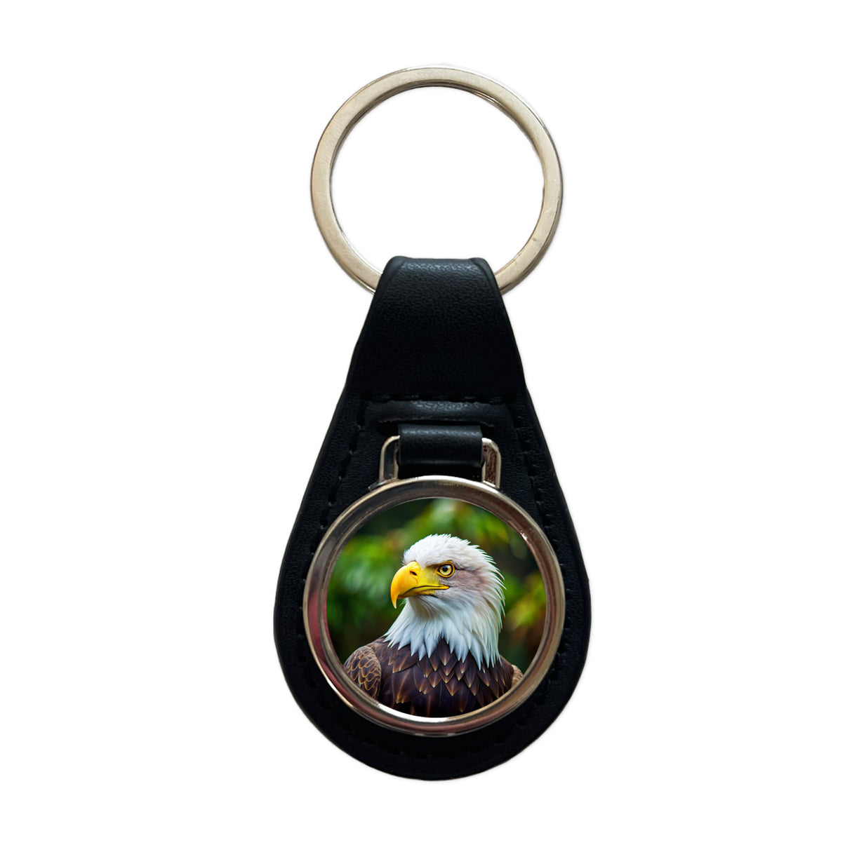 Bald Eagle Raptor Bird Of Prey Black Leather Metal Keychain