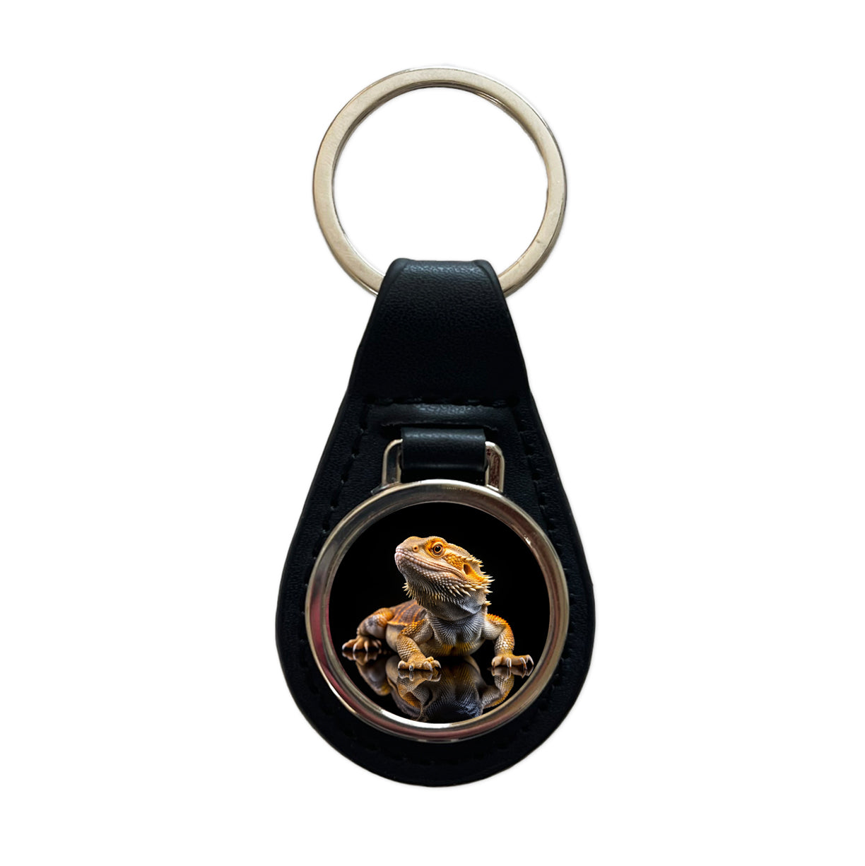 Bearded Dragon Lizard Reptile Black Leather Metal Keychain