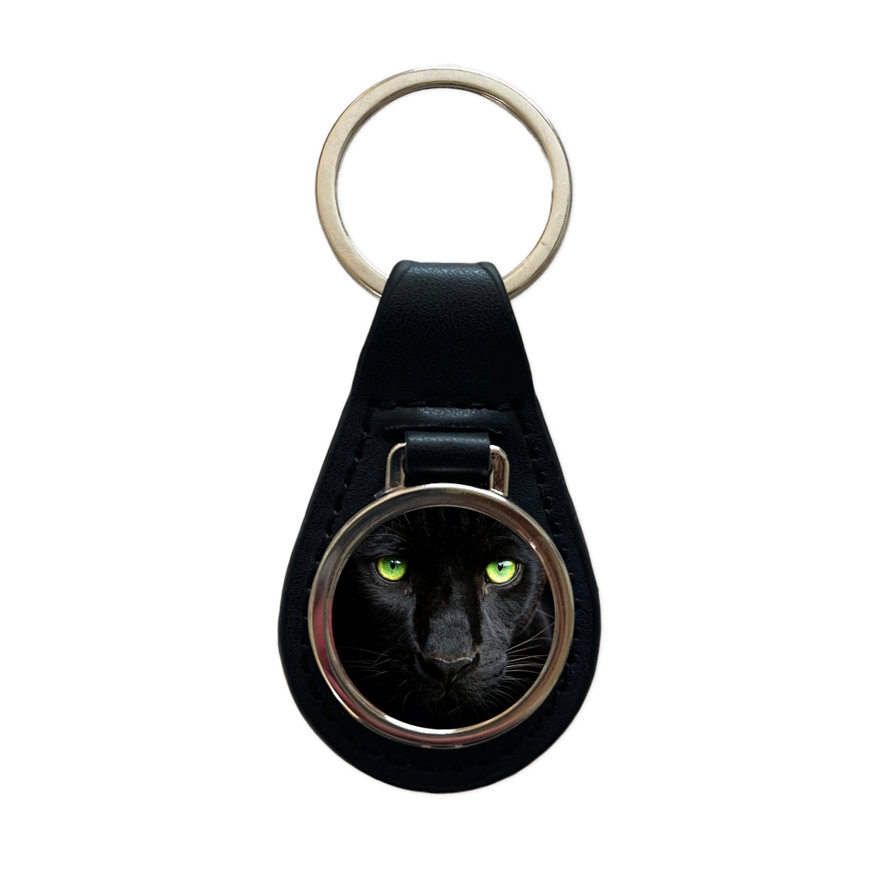 Black Panther Eyes Black Leather Metal Keychain