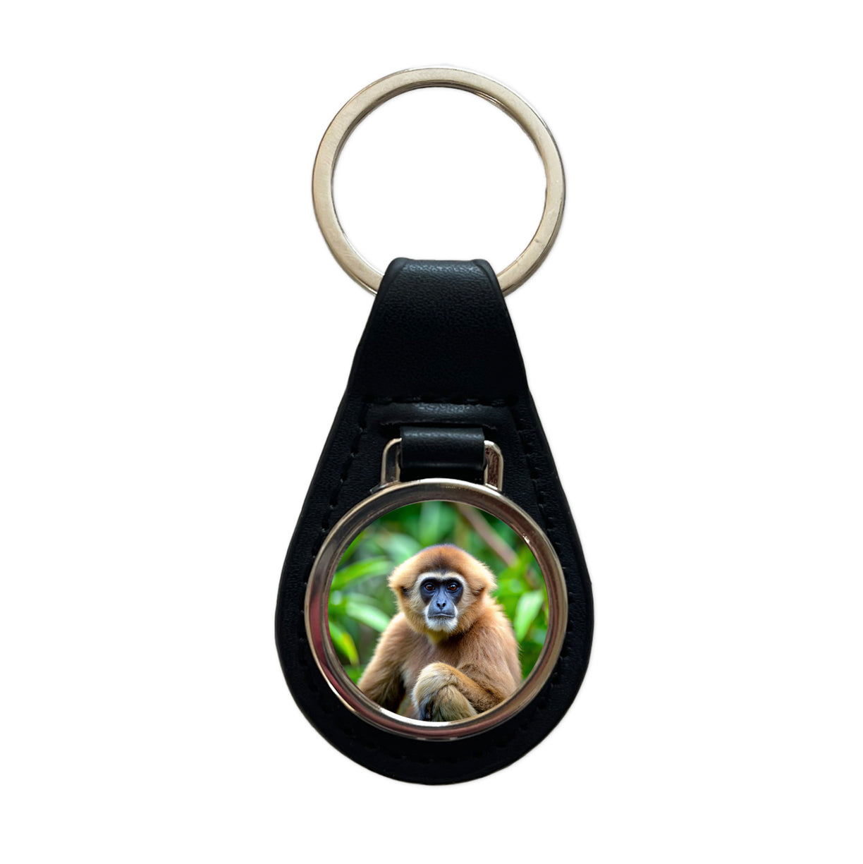 Muller's Gibbon Monkey Black Leather Metal Keychain