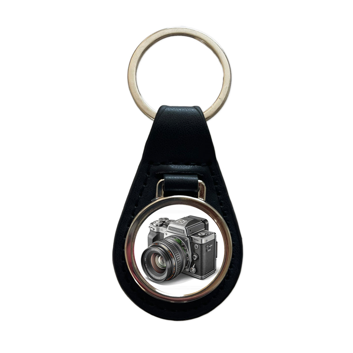 Retro Medium Format Photography Camera Black Leather Metal Keychain