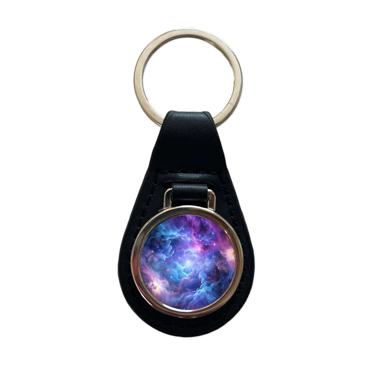 Space Galaxy Nebula Purple Blue Black Leather Metal Keychain