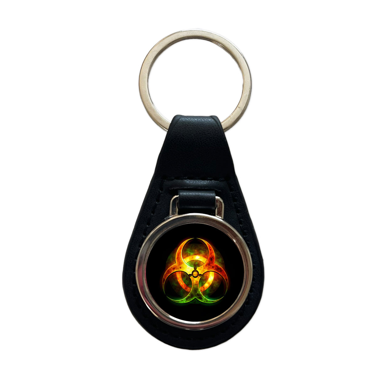 Toxic Zombie Outbreak Symbol Black Leather Metal Keychain
