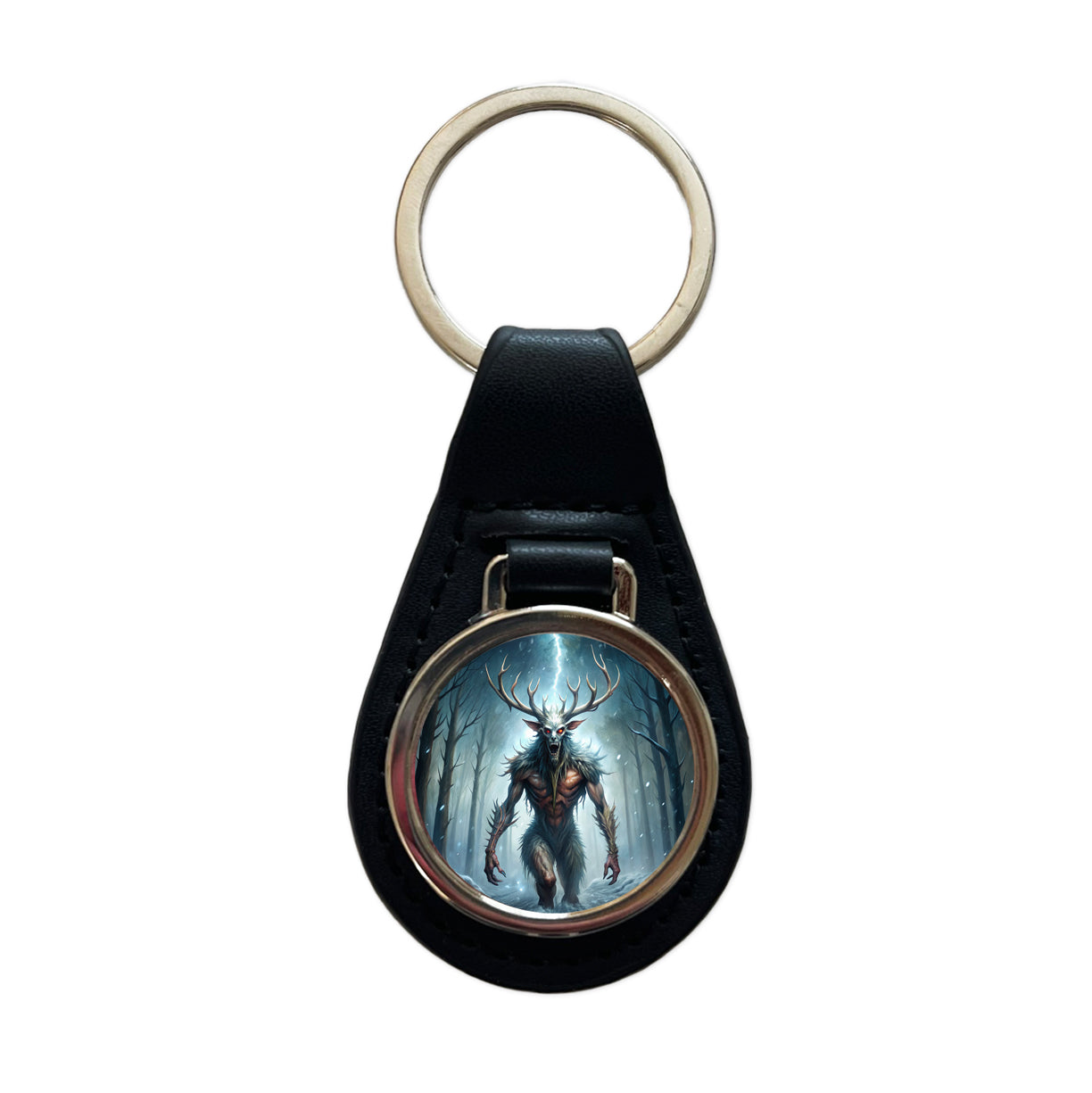 Wendigo Algonquian Folklore Monster Creature Black Leather Metal Keychain