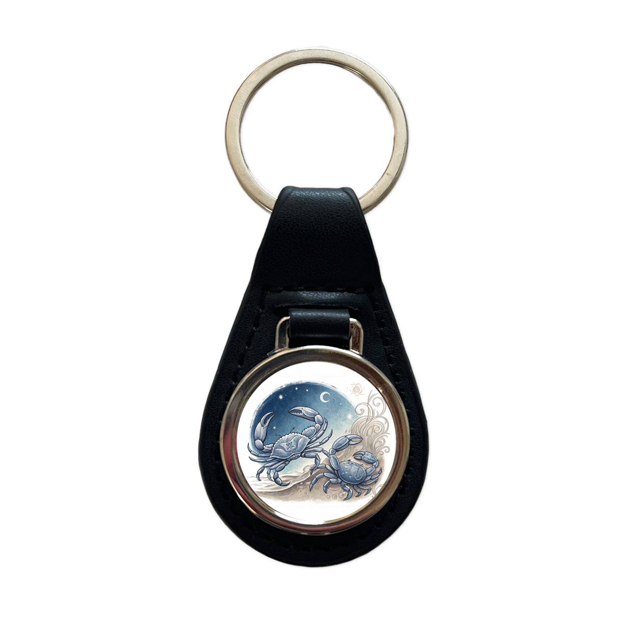 Zodiac Horoscope Symbol Cancer Crab Black Leather Metal Keychain