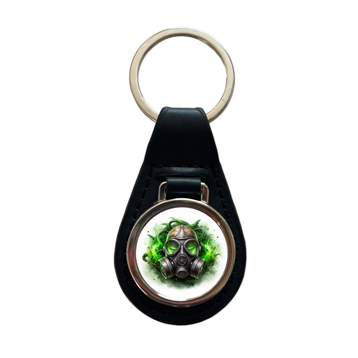 Zombie Outbreak Gas Mask Green Toxic Gas Black Leather Metal Keychain