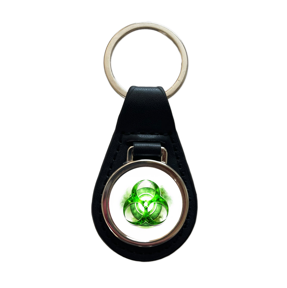 Zombie Outbreak Green Toxic Symbol Black Leather Metal Keychain