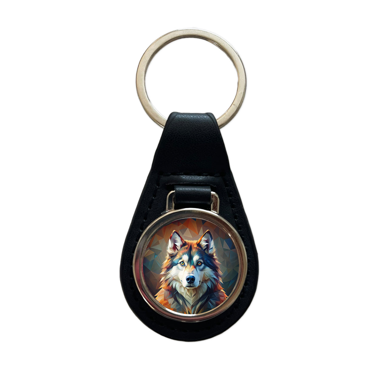 Alaskan Malamute Dog Abstract Stylized Art Black Leather Metal Keychain