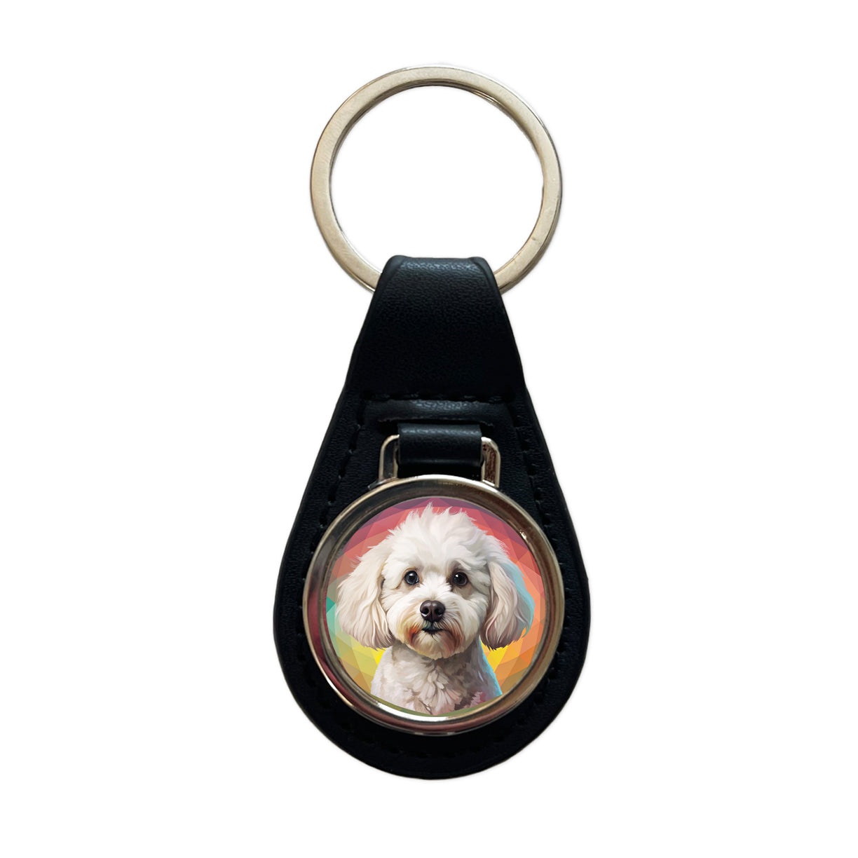 Bichon Frise Dog Contemporary Art Black Leather Metal Keychain